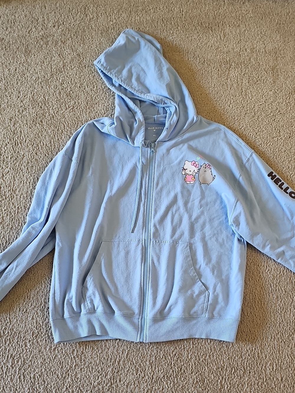 Hello Kitty Pastel Blue Zip-Up Hoodie with Character Graphic